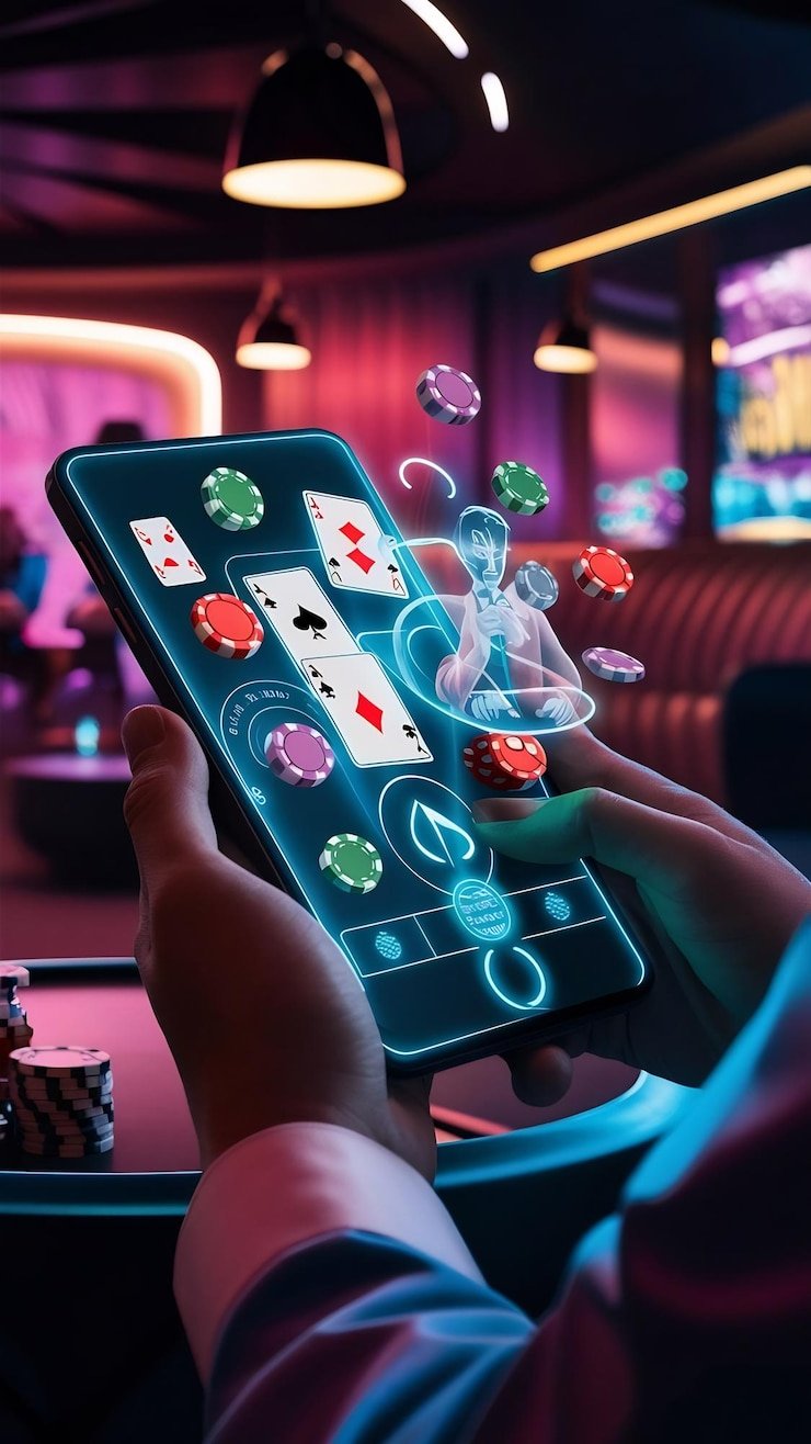 Pengguna membaca syarat bonus di ponsel